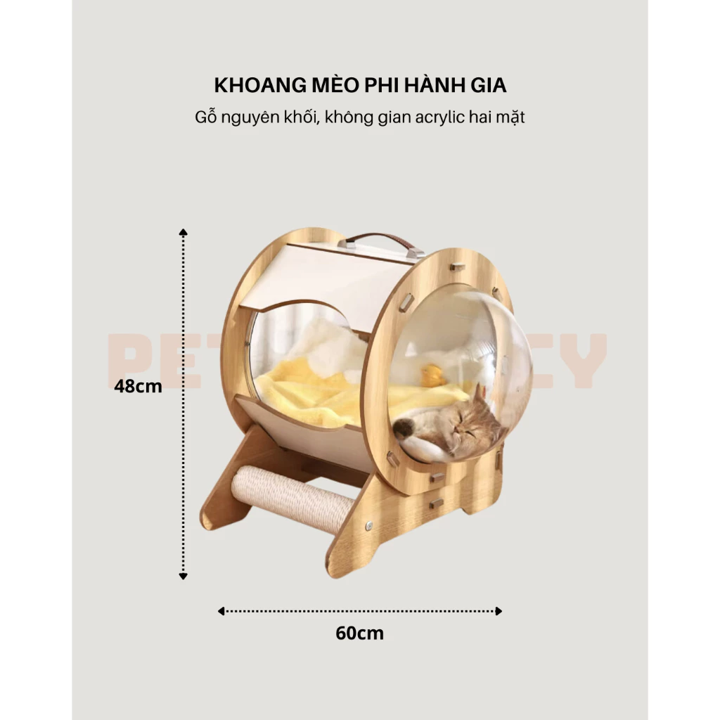 Giường phi hành gia cho mèo bằng gỗ